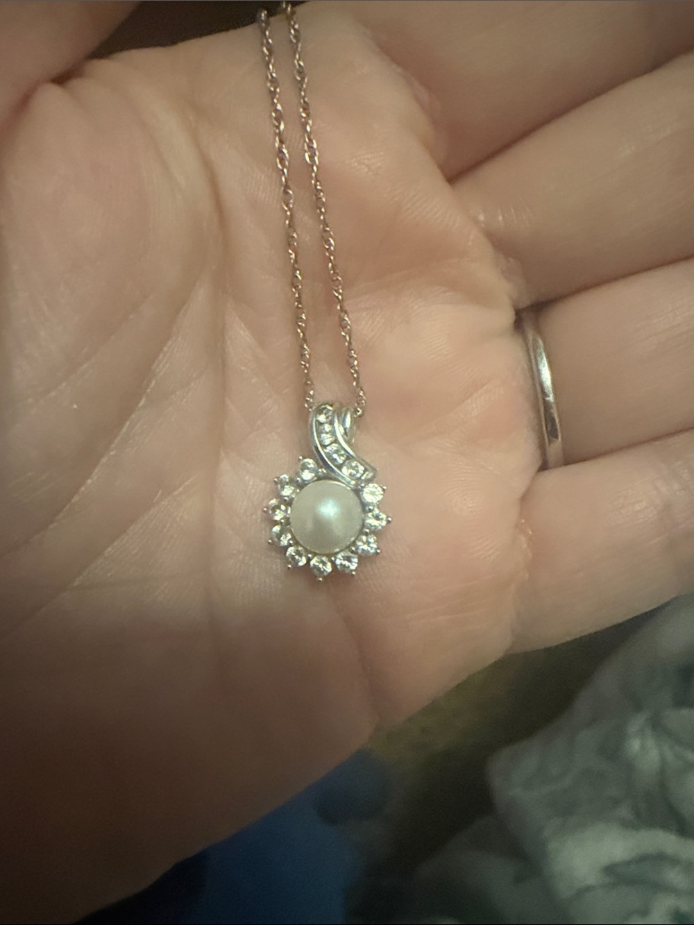 Classic Pearl and White Sapphire Pendant Necklace - Silver Tone